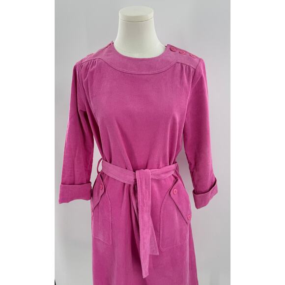Antik Batik Anthropologie Pink Corduroy Dress A line Tie Waist 36 S M NWOT - Picture 2 of 11